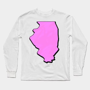 Pink Illinois Outline Long Sleeve T-Shirt